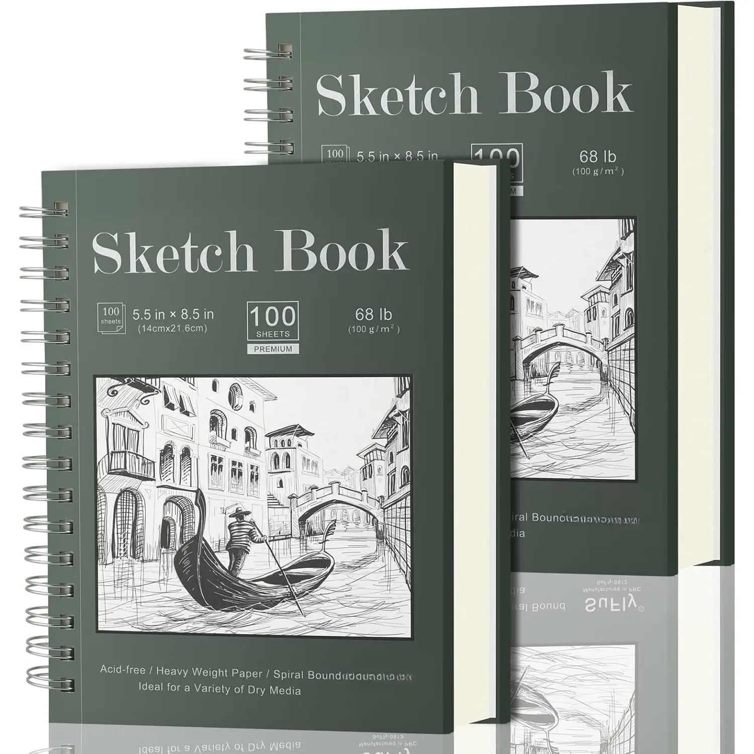 Sketch Book 5.5 X 8.5, Spiral Sketchbook Pack of 2,  200 Sheets (68 lb/100gsm) Acid Free Sketch Pads for Drawing for Adults Spiral Bound with Hard Cover for  & Adults, 100 Sheets Each