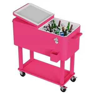 【Summervibes】Ubesgoo 80 Quart Rolling Ice Chest, Portable Patio Party Bar Drink Cooler Cart, with Shelf, Beverage Pool with Bottle Opener