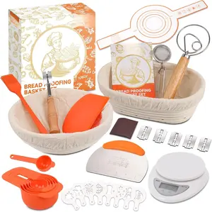 30-Pcs Sourdough Bread Baking Supplies - Sourdough Starter Kit | Including 9 inch Round and 10 inch Oval Banneton Proofing BasketPrecision Measuring SpoonsElectronic scales