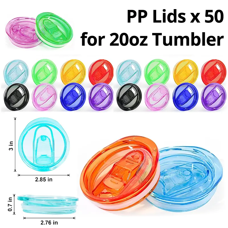 50-Pack Color Plastic Removable Slide Lids for 20oz Sublimation Skinny Tumblers, Waterproof Drink Protector, USA Warehouse Shipped Kitchenware Drinkware Accessories, Removable Lid