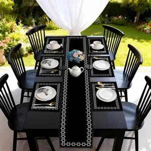 2D flat printing, 1 piece/4 piece/6 piece/8 piece/5 piece set/7 piece set of table flags, placemats and Coasters, Star of David, Judaism, Hanukkah, suitable for kitchen and dining, table decoration, indoor and outdoor home party decoration