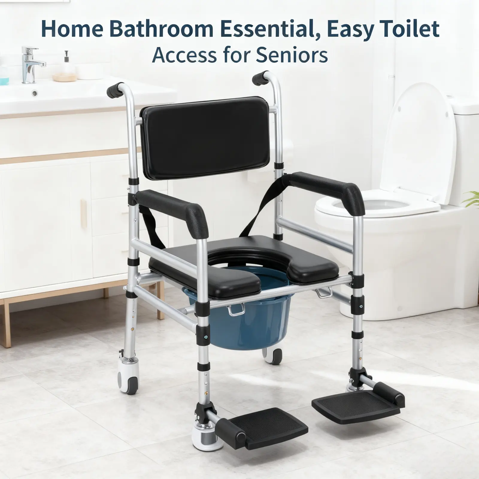Portable Modern Rolling Shower Chair with Bidet, Brakes, PVC-Aluminum Frame – Hospital & Senior Bath Mobility Aid for Pregnant Individuals