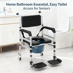 Aluminum Alloy Rolling Shower Commode Chair With Bidet And Brakes 352LBS Capacity For Home Care bedroom accessories