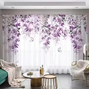 Two-Piece Floral Print Sheer Curtains, Elegant Bedroom Drapes, Soft Breathable Fabric, Perfect Home Decor, Ca Prop 65 Compliant, Window Curtain