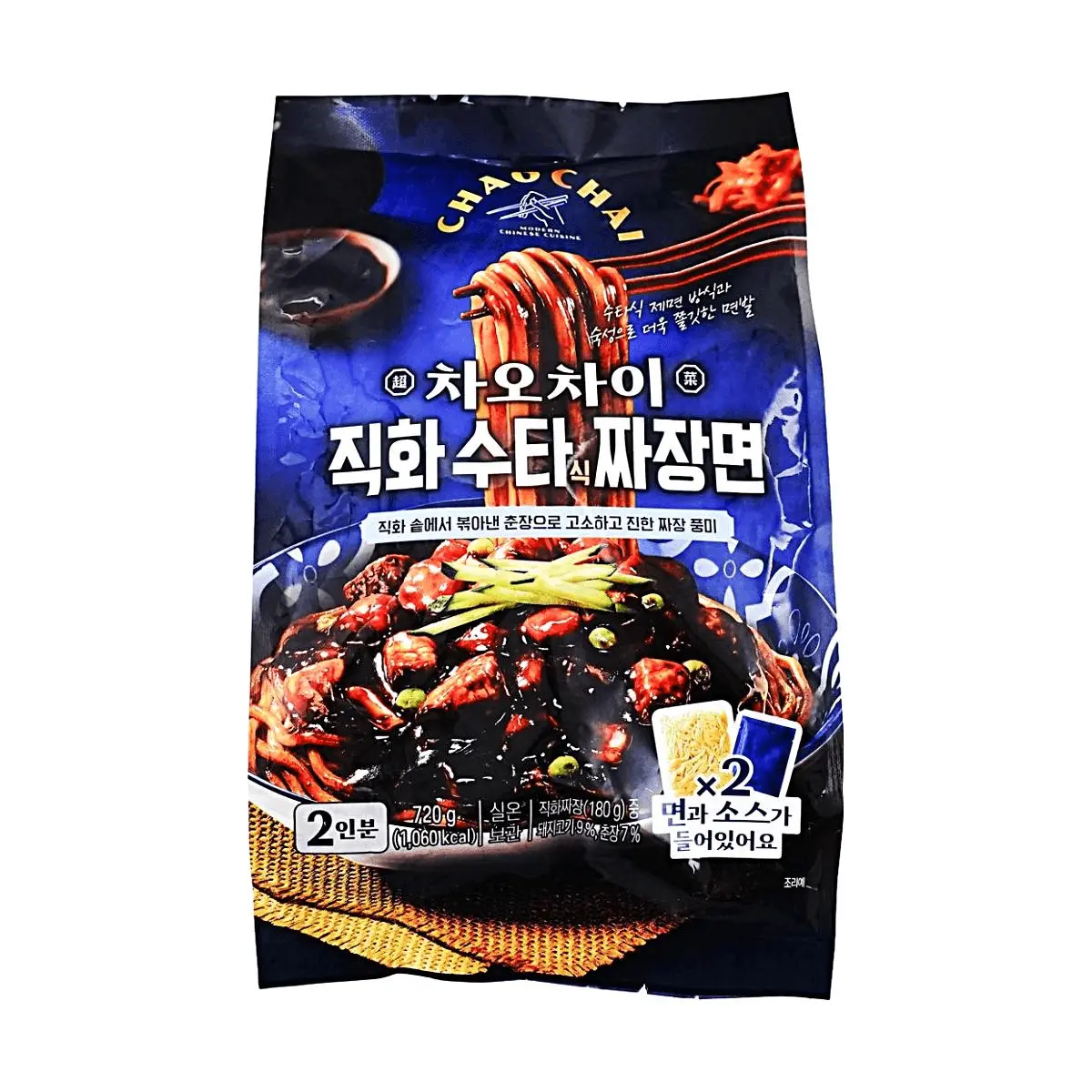 CHAOCHAI Korean Grilled Flavor Jjajangmyeon Noodles - 2 Servings (720g) - Authentic Charcoal Roasted Sauce, Handmade Texture