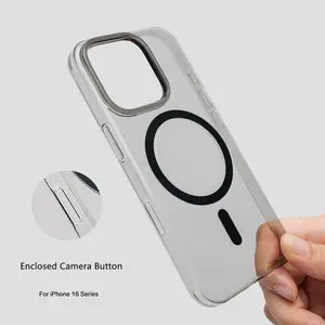 Enclosed Camera Button Clear MagSafe Phone Case for iPhone 15 16 17 pro max Transparent Wireless Charging PC Cover