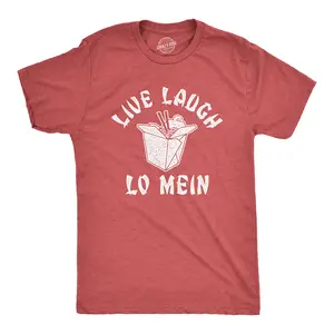 Mens Live Laugh Lo Mein T Shirt Funny Chinese Food Saying Quote Noodles Novelty Tee Mens Funny T Shirts Cool Vintage Fashion T-Shirt Gift Classic Menswear Funny Food Short Sleeve Novelty Tees for Guys Red