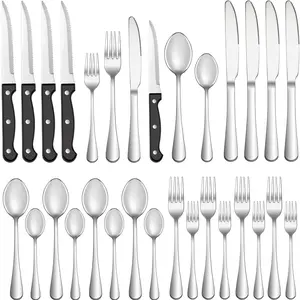 Silverware Set for 4 Stainless Steel Flatware 24Pcs Set, Mirror Polished Cutlery with Steak Knives, Dishwasher Safe Kitchen Utensils Set