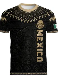 Mexico Heritage Soccer Jersey, Aztec Pattern Design, Fitted Short Sleeve Jersey for Men, All Seasons Wear, Football Shirts
