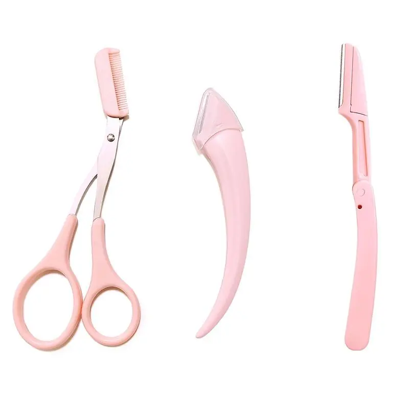 3Pcs Eyebrow Grooming Tool Set, Safe Micro-Guard Foldable Eyebrow Razor, Stainless Steel Eyebrow Scissors with Detachable Comb, Anti-Scratch Facial Trimming Shaver for Beginners Women Eyebrow Shaping