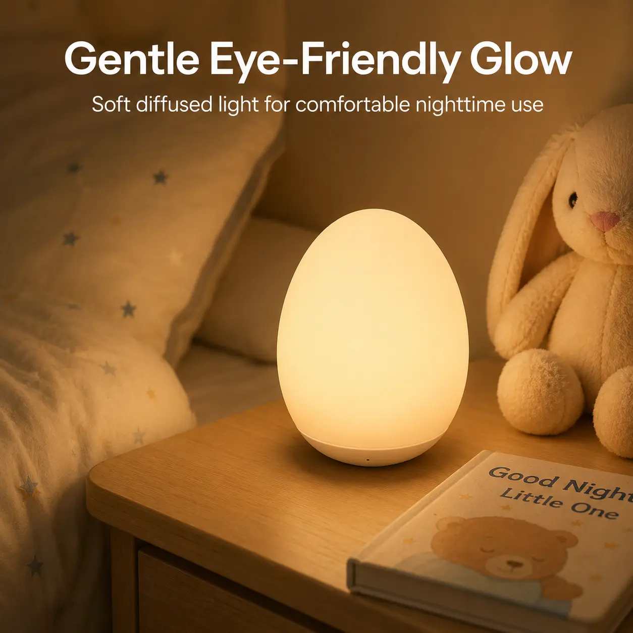 Baby Night Light for Kids Egg Light for Nursery with 7 RGB Colors Changeable Stepless Dimming Rechargeable Tap Light with 1h Timer Touch Control USB Charging Lamp BPA Free Safe Material Battery Lamp Atmosphere Lighting