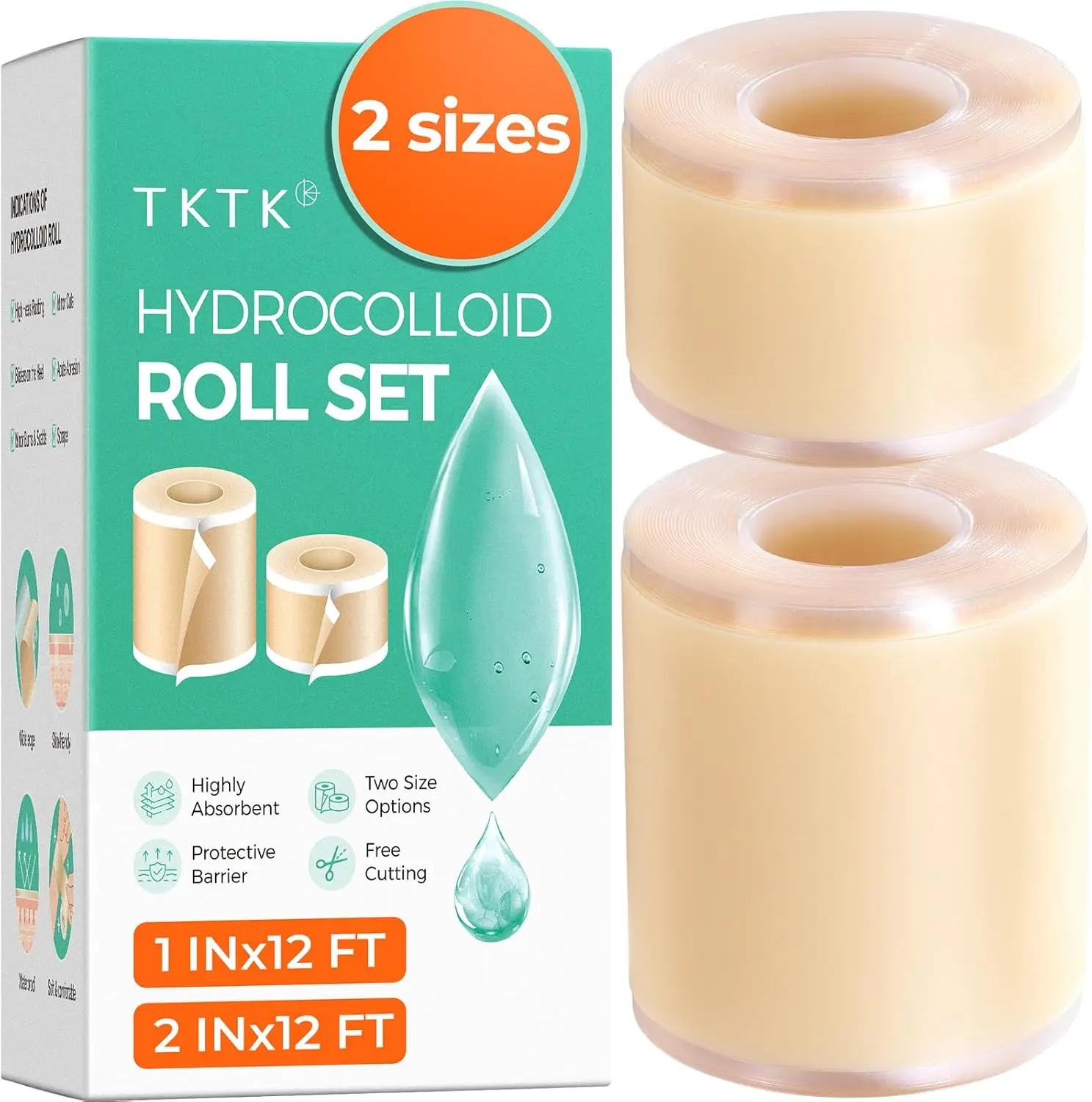 TKTK 2-Size Hydrocolloid Roll, (2in*12ft + 1in*12ft) Hydrocolloid Bandages, Hydrocolloid Patch for Acne, Wound, Burn, Blister Care, Pimple Patches with Easy-Peel Backing, Waterproof & Ultra Absorbent  mothersdaygift tiktokshopspringglowup  #Summervibes
