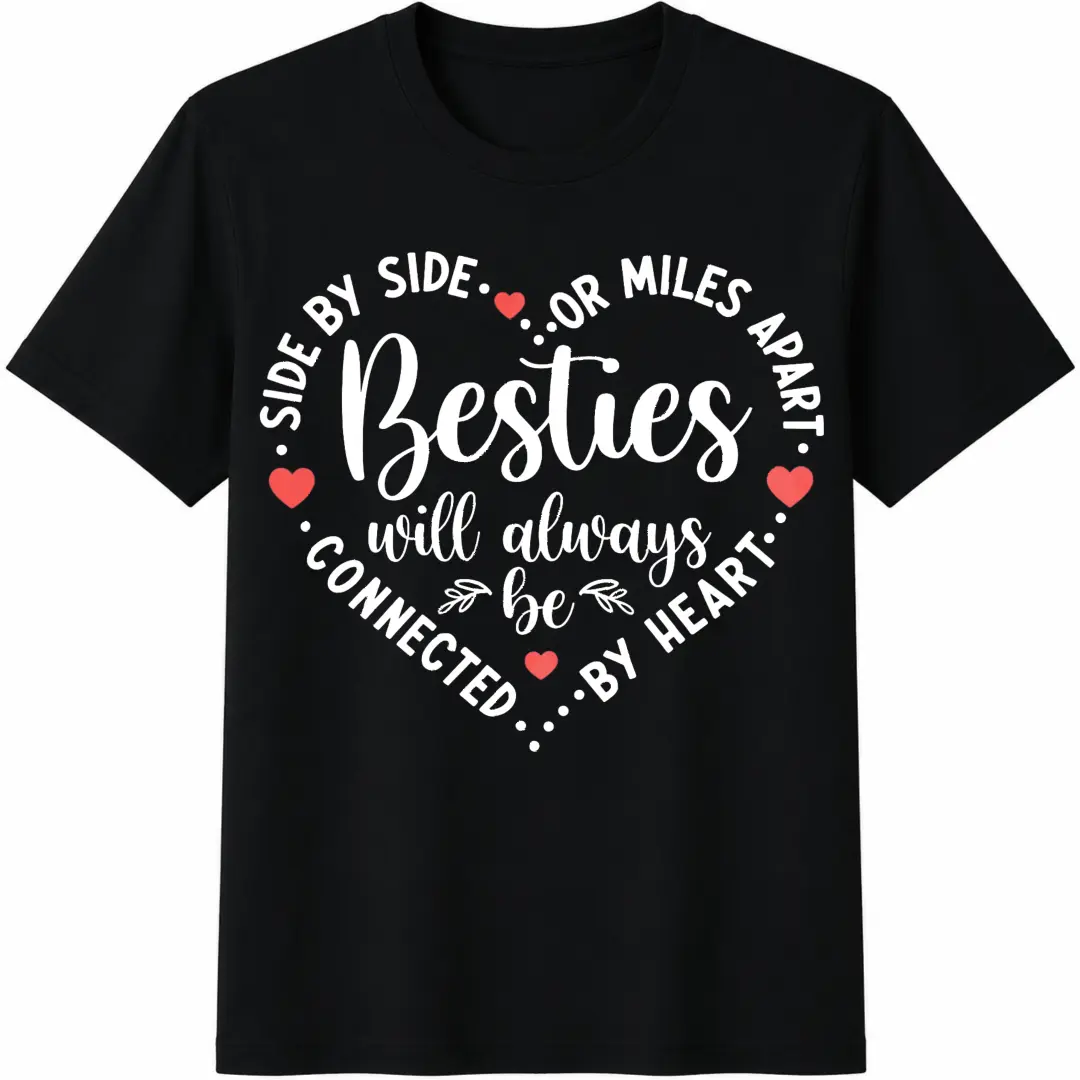 Besties Connected By Heart Shirt, Best Friend Matching Tee, Long Distance Friendship Shirt, Bestie Gift, Friendship Matching Shirt