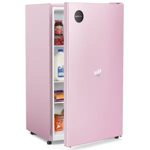 Upstreman mini fridges 3.2 Cu.Ft Sleek Stainless Steel pink mini fridge Energy Star Certified Adjustable Temperature Thermostat Reversible Door Compact pink Refrigerator for Office Bedroom Dorm CR32 College drink fridge skincare fridge beverage cooler tik
