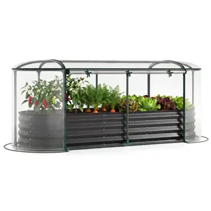 3-in-1 Black Galvanized Steel Raised Garden Bed with Greenhouse Cover, Year-Round Growing Planter Box - Raised Garden Beds