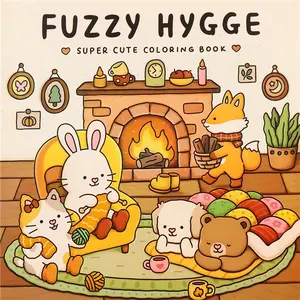 Cute Comfortable Fuzzy Hygge Premium Coloring Book for Adults & Teens, Unique Illustrations, Adorable Animal Characters, Stress Relief, Back-To-School, Christmas Gift