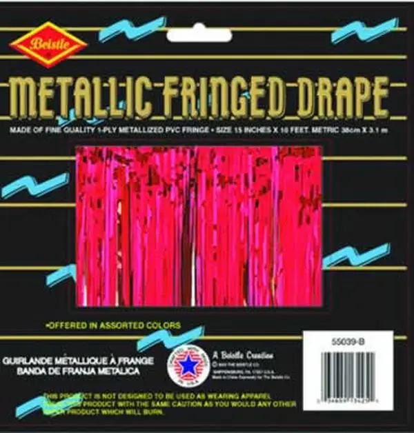 DDI 1907633 Metallic Fringe Drape - Red - 15in. x 10' - Flame Retardant
