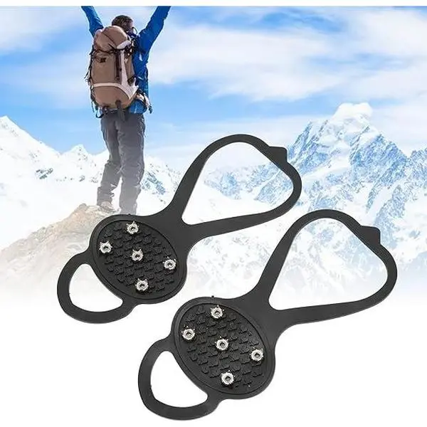 Ice Cleats with 5-Teeth Stainless Steel Spikes & Adjustable Straps – Universal Fit for Adults & Teens, Perfect for Sport Walking, Hiking & Ice Fishing, Durable Anti-Slip Design, Secure Traction on Icy Surfaces, Essential Winter Safety Gear for Outdoors