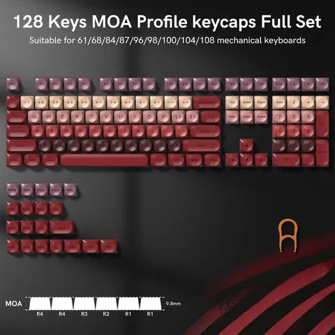 Womier 128-Key PBT+PC Double Shot Keycaps Full Set - Lipstick Color Theme, Jelly Keycaps Keyboards Compatible, Cherry MX Switches Fit, Gentle Round Tops, Ergonomic Typing, Lasting Legends, MOA Profile, Anti-Finger Fatigue for 61/68/84/87-Key Keyboards