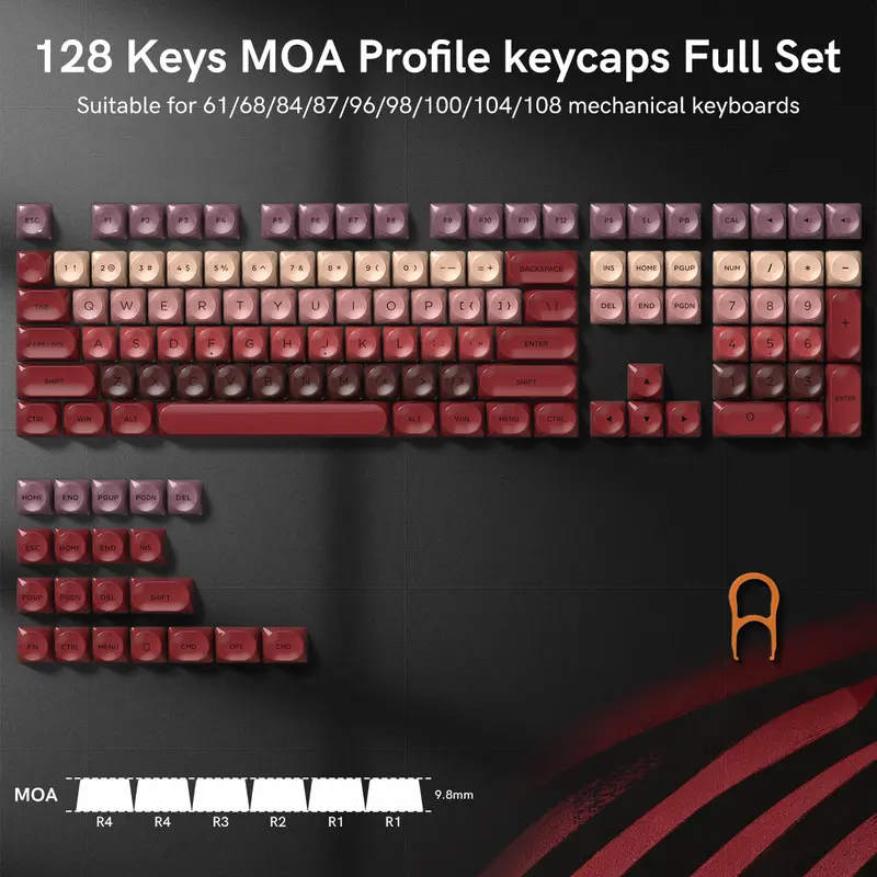 Womier 128-Key PBT+PC Double Shot Keycaps Full Set - Lipstick Color Theme, Jelly Keycaps Keyboards Compatible, Cherry MX Switches Fit, Gentle Round Tops, Ergonomic Typing, Lasting Legends, MOA Profile, Anti-Finger Fatigue for 61/68/84/87-Key Keyboards