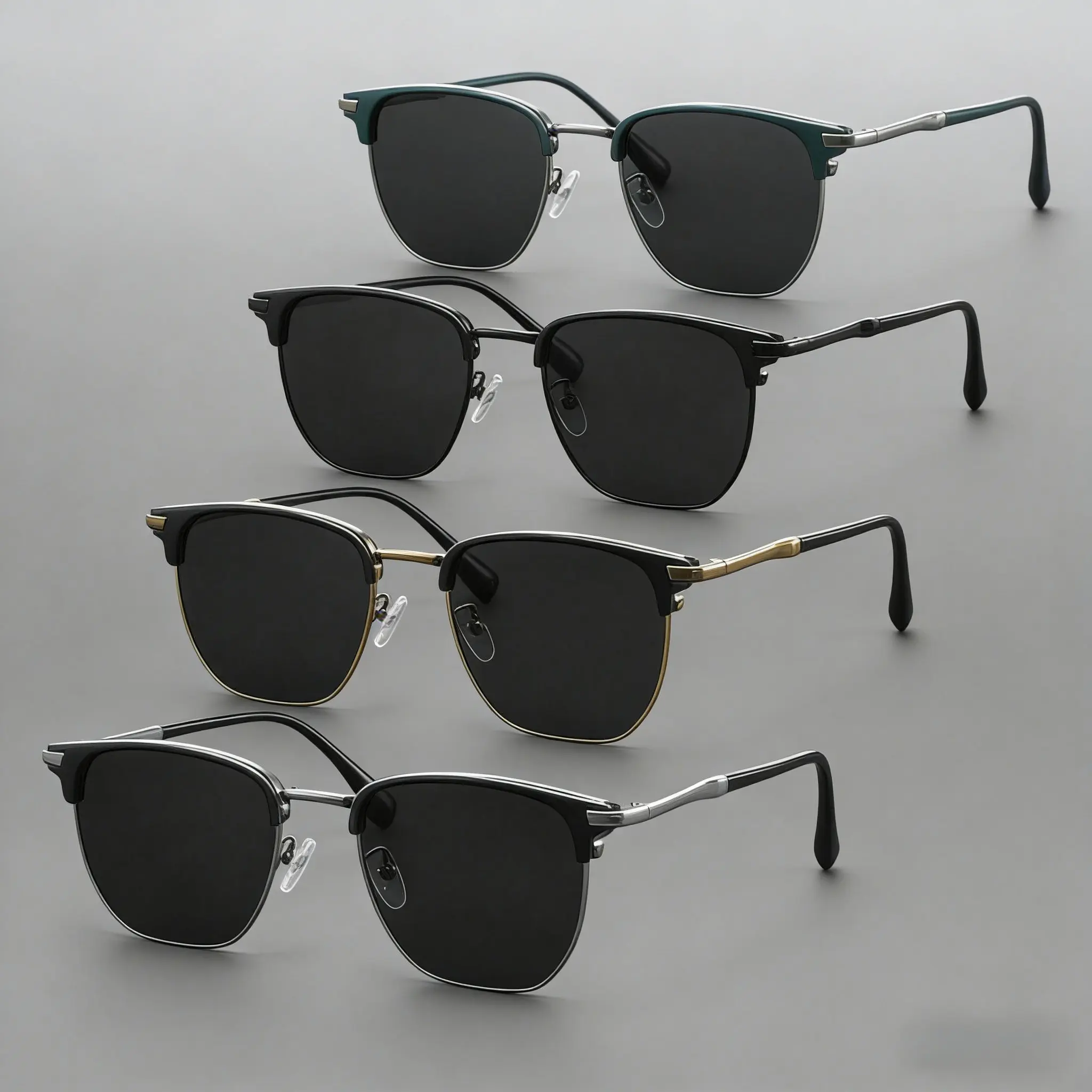 Men's Square Sunglasses 4-Piece Set, Vintage Half-Frame Browline Eyewear with UV Protection for Modern Trendy Outdoor Looks, Fashionable Sunglasses, Modern Trendy Sunglasses