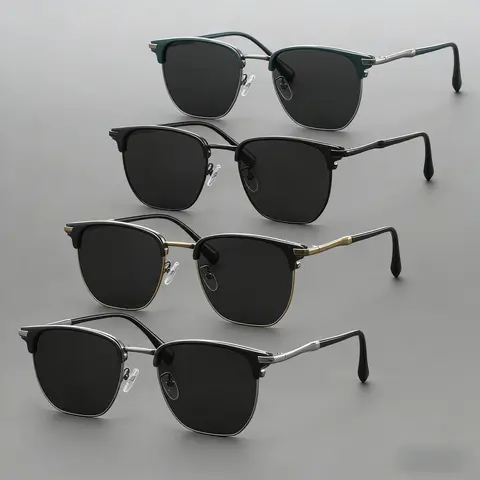 Men's 4pcs Semi Rimless Classic Sunglasses Set - Retro Browline Resin Sports Eyewear with UV Protection Lens, Trendy Casual Male Accessories for Outdoor Activities