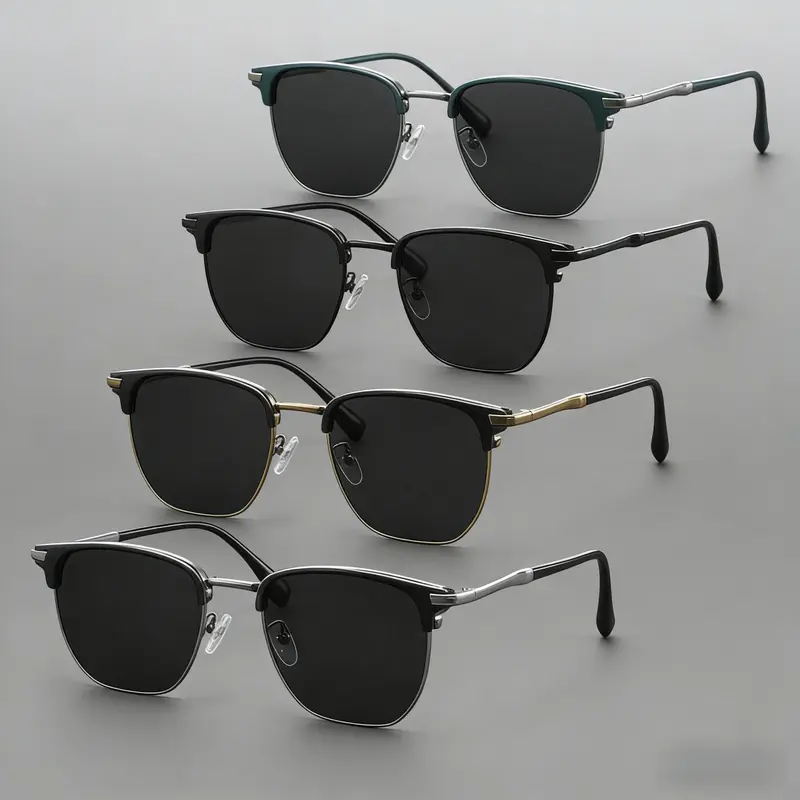 Men's 4pcs Semi Rimless Classic Sunglasses Set - Retro Browline Resin Sports Eyewear with UV Protection Lens, Trendy Casual Male Accessories for Outdoor Activities