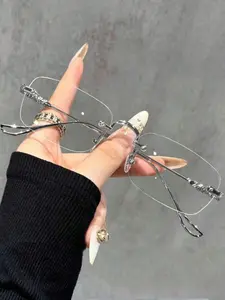 1 pair of men's and women's metal rectangular frameless fashion business flat glasses, suitable for computers, games, TVs, smartphones, clear lenses, eye protection, blue light glasses