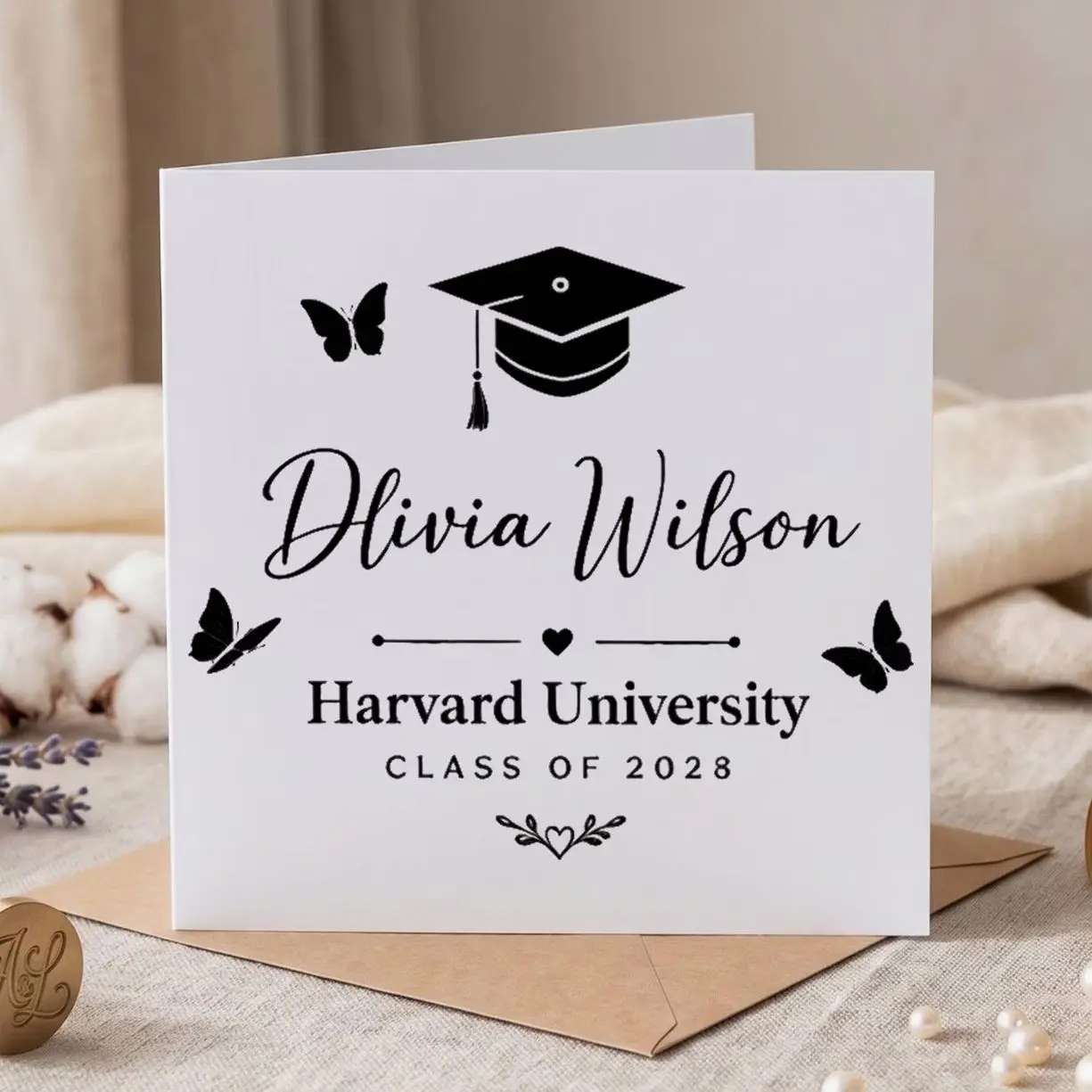 Personalized Graduation Card - Custom College Grad Congrats Item, Class Of 2028 Gift For Her, University Grad Keepsake, Gift Message Slogan Option, Graduation Slogan Option, Gift Message Slogan Greeting Cards, Graduation Slogan Greeting Cards
