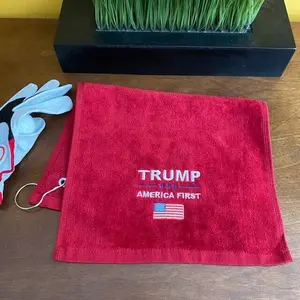 TRUMP AMERICA FIRST Red Golf Towel Embroidered with Flag