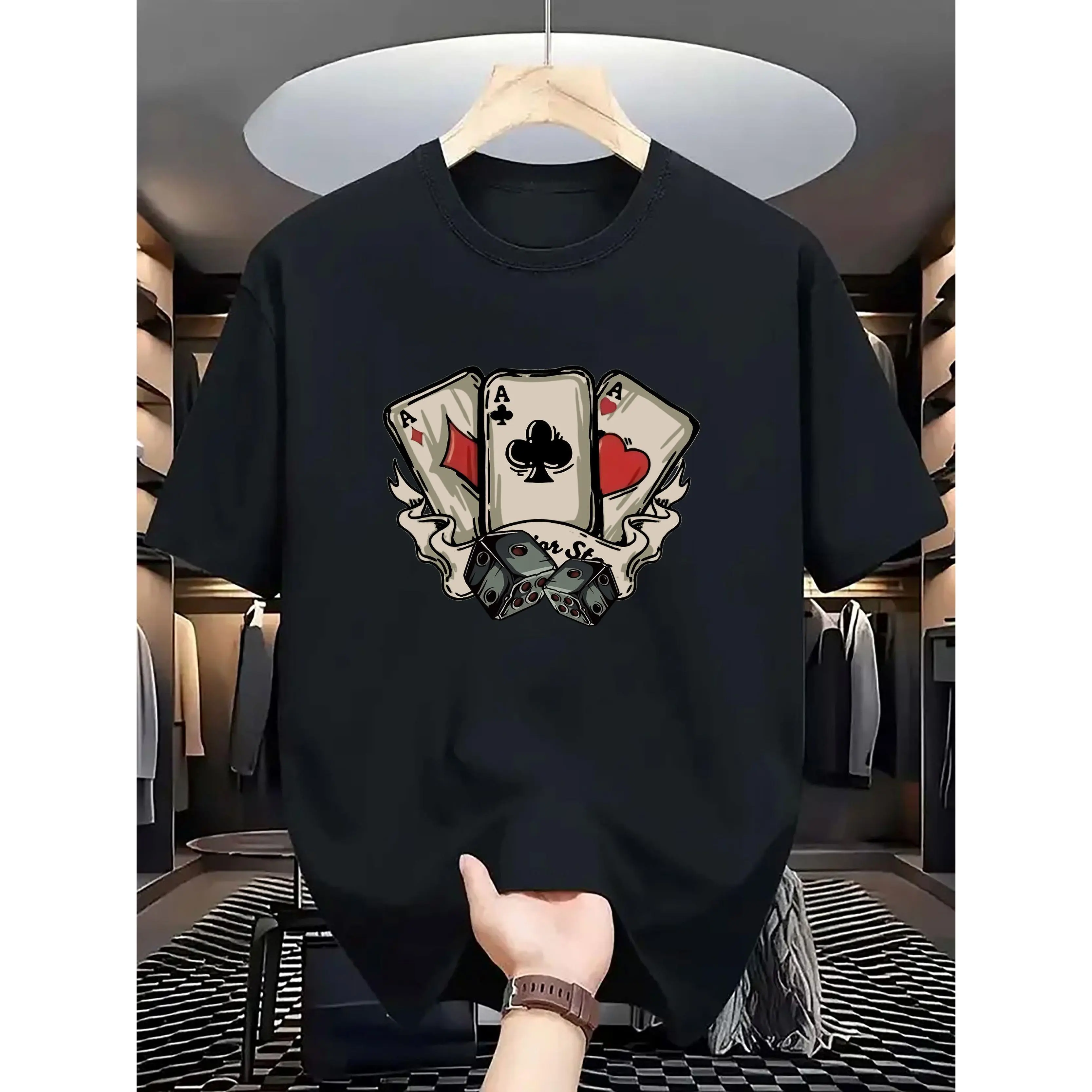 Casual Graphic Print Tshirt for Men, Summer Short Sleeve Round Neck Regular Fit Polyester Spandex Knit Fabric