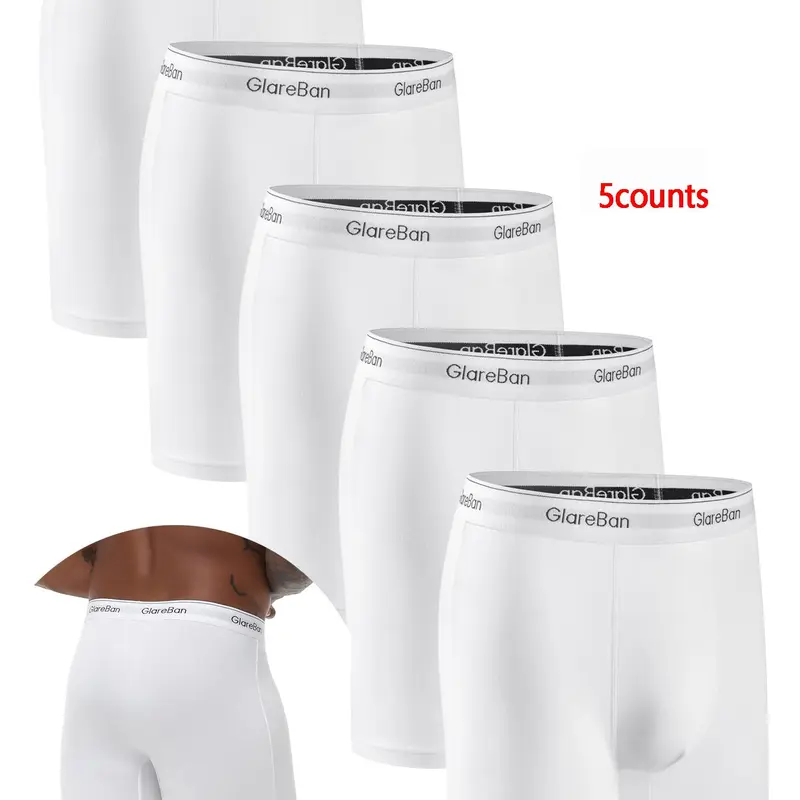 Men's 5 Pieces Mid-Length Boxer Briefs, Breathable &, Casual Style Boxer Briefs for All Season Wear All Season Underwear