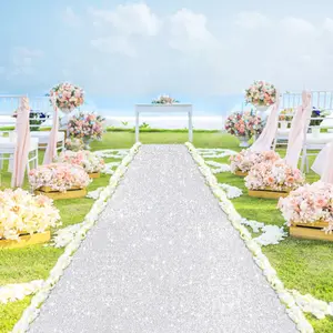 Silver Wedding Aisle Runner Sparkly 4FTx15FT Sequin Aisle Runner Rug Glitter Carpet Runners for Hallway Rustic Bridal Runway Payette Floor Runner for Engagement Ceremony Prom Party Decoration
