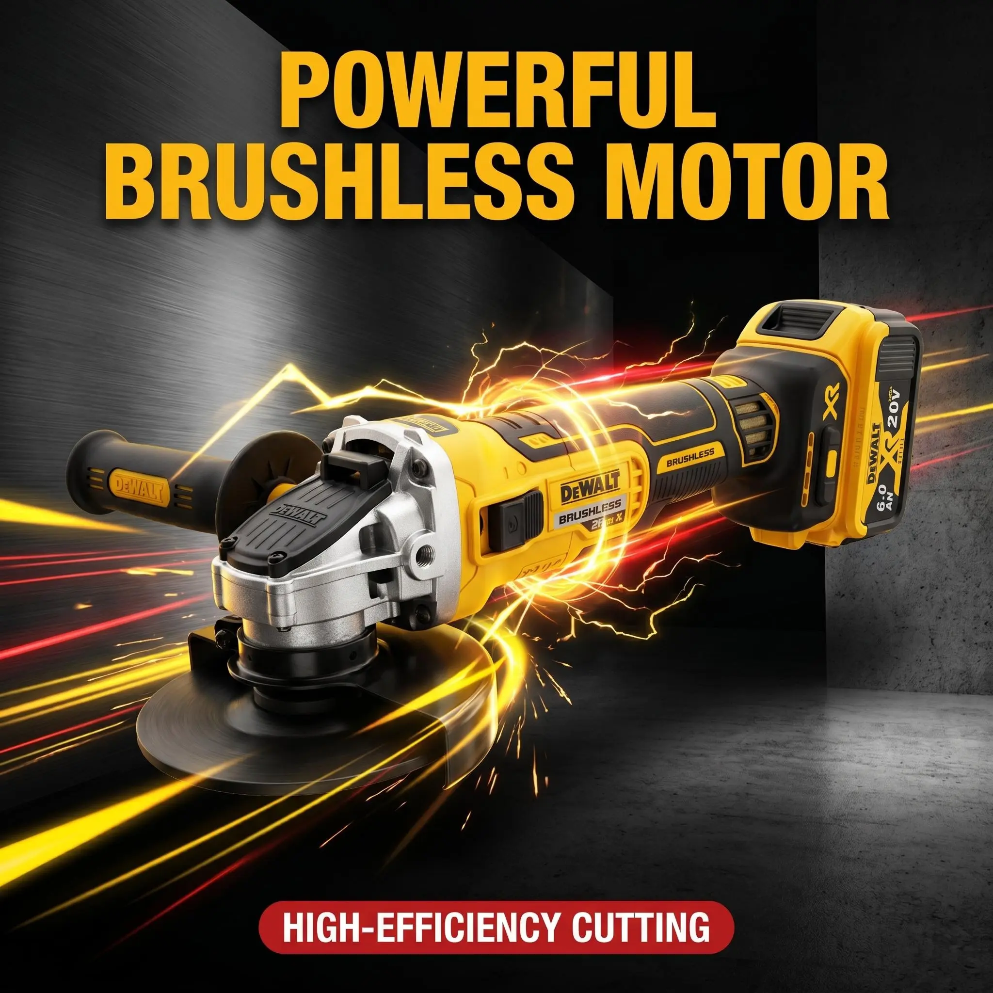 DEWALT 18V Cordless Brushless Motor Angle Grinder (DCG405NT) - 125mm, 9000RPM High RPM, Efficiency for Lithium Ion Batteries, Ideal for Grinding Tasks