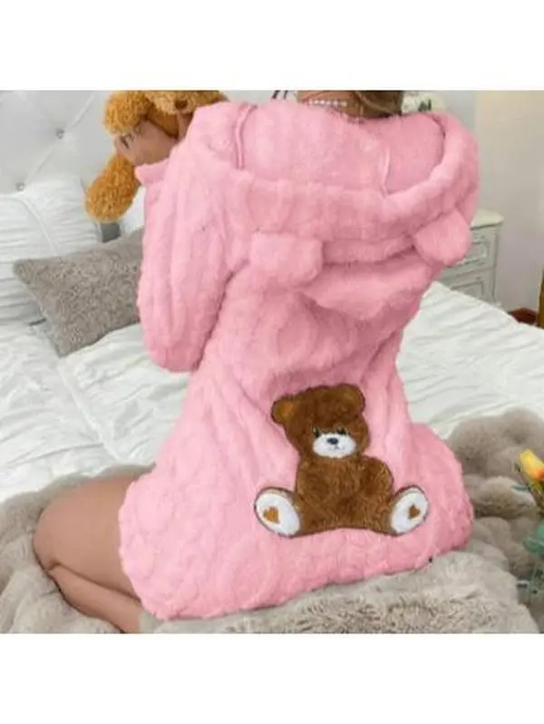 Viral Cute Teddy Bear Booty Fuzzy Onesie Hooded Romper Cozy Sleepwear for Women Viral Cute Teddy Bear Booty Fuzzy Onesie Hooded Romper Cozy Sleepwear for Women