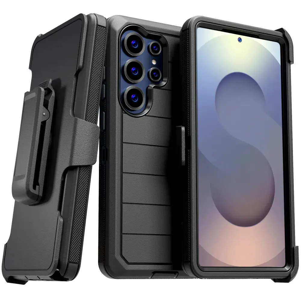 Rome Tech Shockproof Rubber Shell Case for Samsung Galaxy S25 Ultra-S25 Edge-S24 Ultra-S23 FE, 4-Layer Durable Cellphone Cover with Clip Holster & Kickstand Accessory