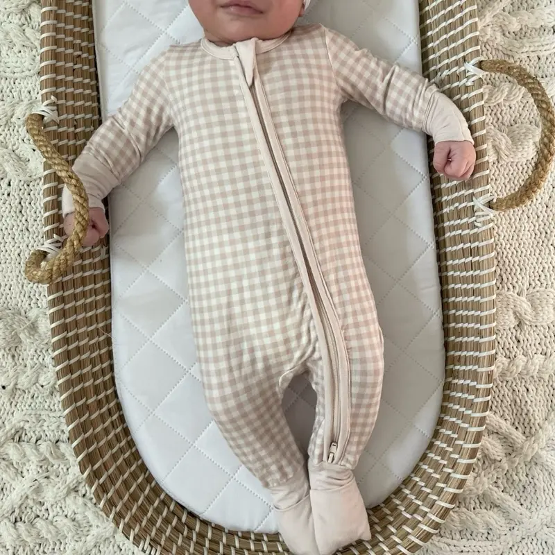 Pink Baby Bamboo Zippered Romper – Classic Gingham