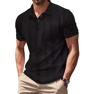 Men's Regular Fit Plain Jacquard Waffle Knit Polo Shirt, Casual Short Sleeve Collared Top for Summer, Fashion Men's Clothes for Daily Wear, Tropical(Sheets)