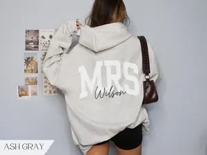 Women's Cotton Fabric Top - Custom Mrs Last Name Sweatshirt, Personalized Bride Gift, Future Wifey Honeymoon Item, Best Friend Wedding Engagement Gift with Flattering Fit