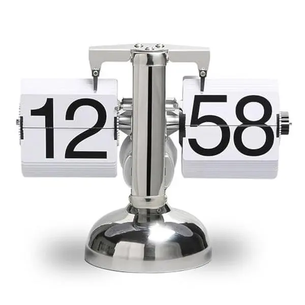Desk Clock, Retro Digital Flip Down Clock, Battery Powered Internal Gear Operated Clock, Classic Mechanical, Black Walnut Base, for Home & Office Decor