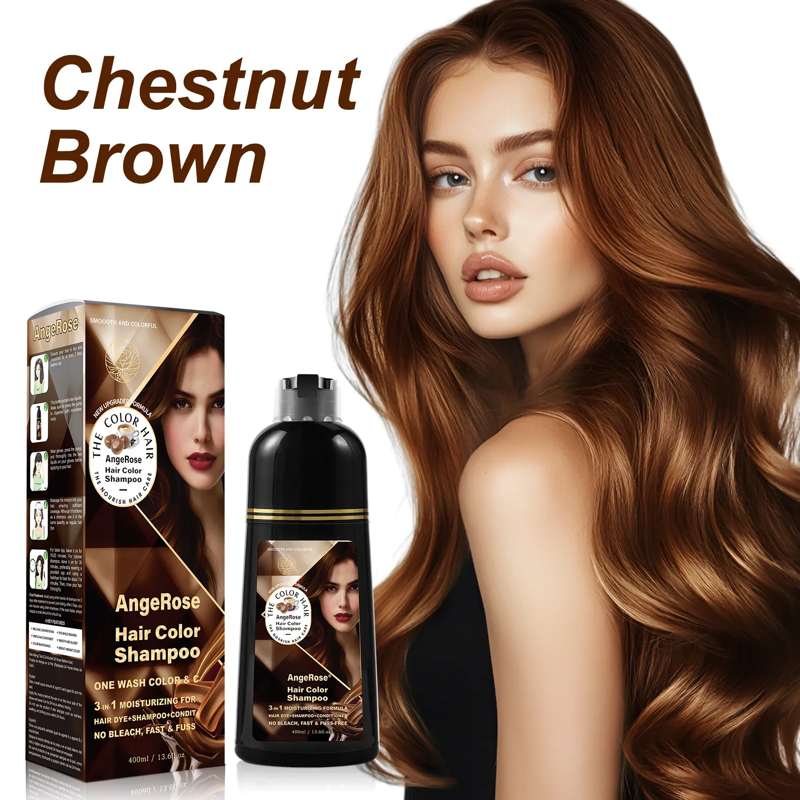 AngeRose New Upgraded Hair Color Shampoo + Keratin Hair Mask, Instant Grey Hair Coverage, Hair Dye,  Smooth & Shiny Hair