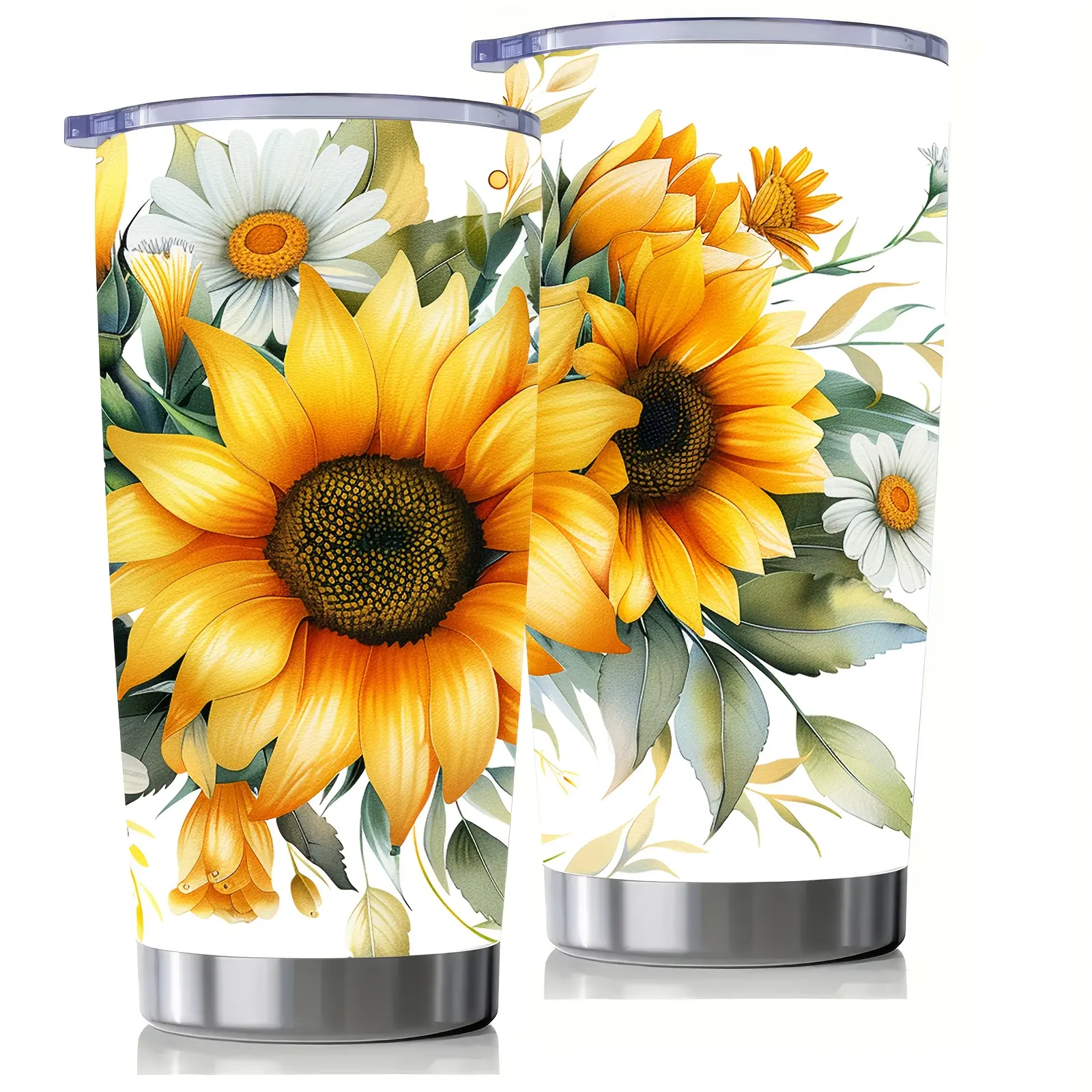 Sunflower Tumbler 20oz - Floral Stainless Steel Insulated Cup with Lid & Straw | Holiday Gifts for Women, Her, Mom, Teacher | Double Wall Vacuum for Coffee| Christmas, Birthday, Office, Travel, Hot And Iced Drinks, Office Drinkware, Stylish Drinkware