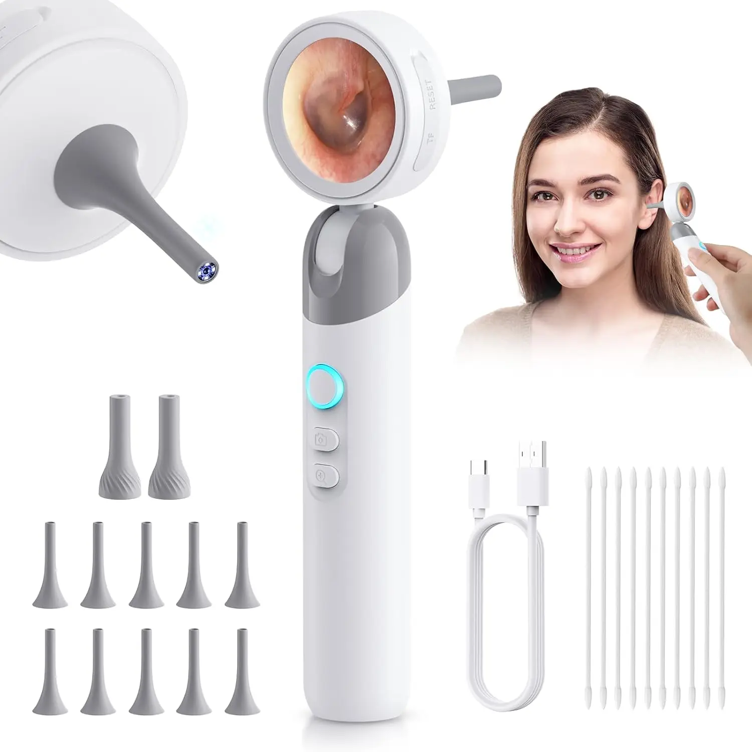 Highly practical ear mirror with 1080P HD camera and 4 LED lights, 1.38-inch IPS display ear mirror, featuring a foldable inspection head, helps remove earwax, suitable for adults, pets, etc., a must-have for home use and ideal for gifting