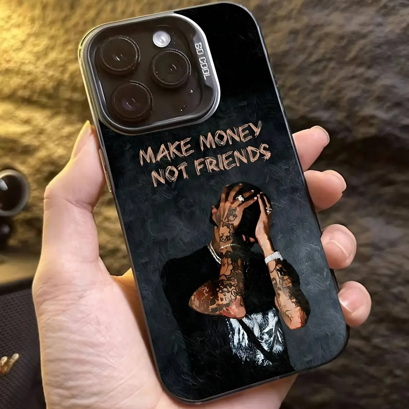 Make Money Not Friends Quote Phone Case for iPhone 17 16 15 Pro Max Plus 14 13 12 11 Air XR XS, Minimalist Black Shockproof Case