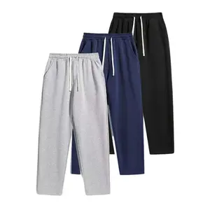 Men's Solid Black Drawstring Design Long Fleece-Lined Warmth Autumn Winter Simple Casual Pants for Everyday Wear Street Style Menswear Stylish Plain pants men solid drawstring waist sweatpants