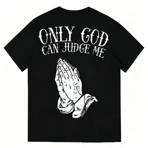 Men’s Plus Size "Only God Can Judge Me" Tee, Prayer Hands Graphic