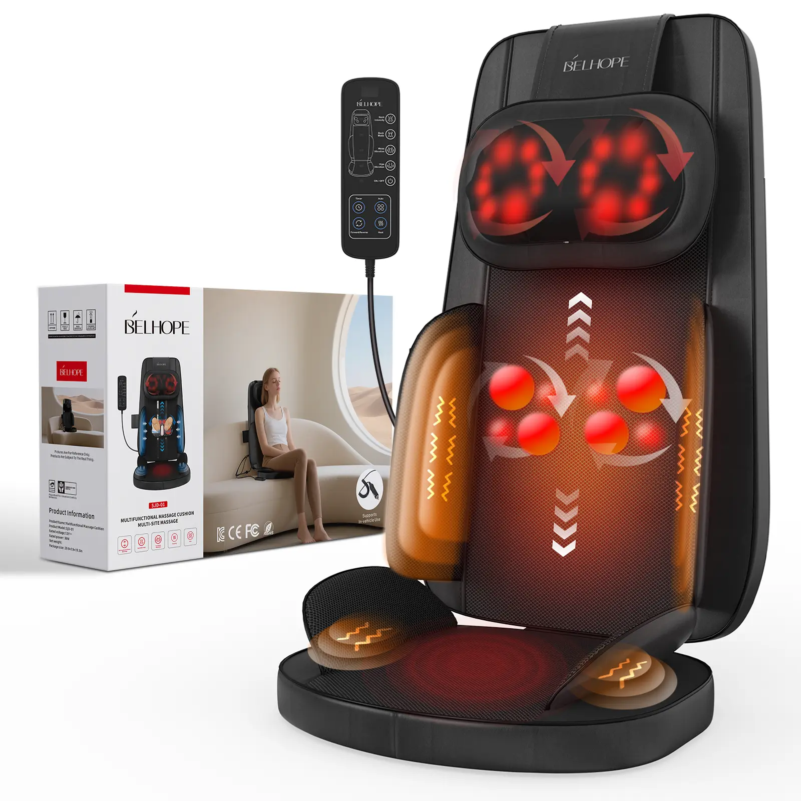 8D Kneading Shiatsu Neck and Back Massage Chair Pad with Heat - Adjustable Deep Tissue Pain Relief Device, Daily Use for Home Office, Storage-Friendly Relaxation Gift for Men Women
