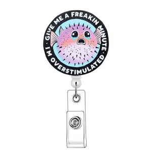 Retractable Badge Reel, 1 Count/20pcs Acrylic ID Holder with Clip for Nurses, Doctors, Students & Office Staff, Identification Badges Supplies, Sister Gifts