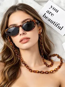 1pc Heart Leopard Acrylic Glasses Chain, Anti-Loss Mask Strap, Stylish Accessory for Eyewear and Masks, Durable and Trendy Design