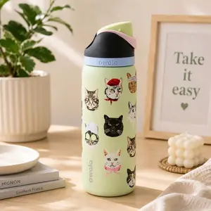 Owala Stainless Steel Insulated Sports Water Bottle, Cute Cat Design